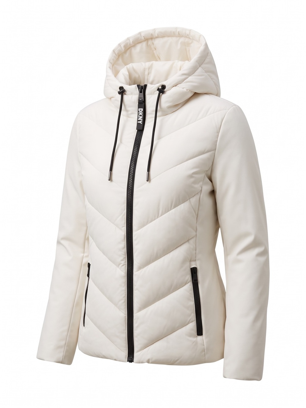 DKNY Women's Hooded Scuba Puffer Coat Jacket White Size L